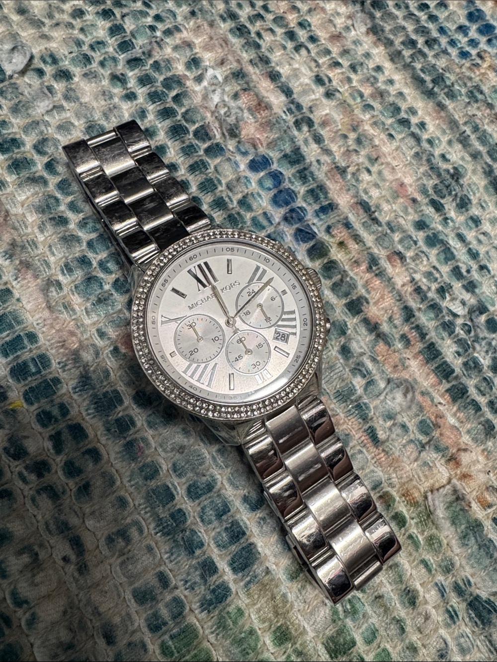Michael Kors Silver-Tone Crystal Bezel Chronograph Watch